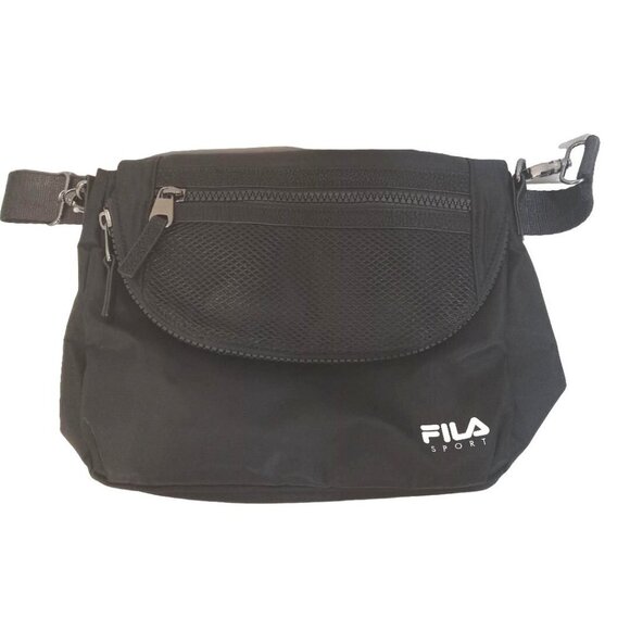 FILA Sport Handbag Crossbody Bag Black Adjustable Strap 3 Zipper Snap Button - Picture 7 of 7